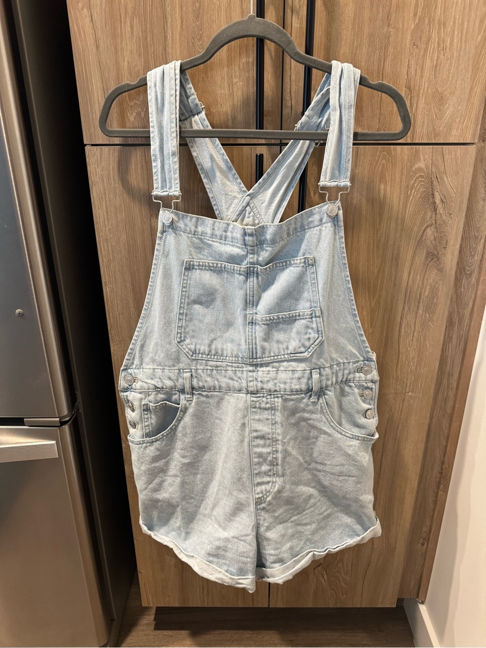 We The Free Light Wash Denim Short Overalls